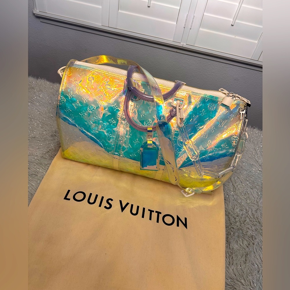 Louis VuittonxVirgil Abloh Monogram PVC Prism Iridescent Keepall Bandouliére 50